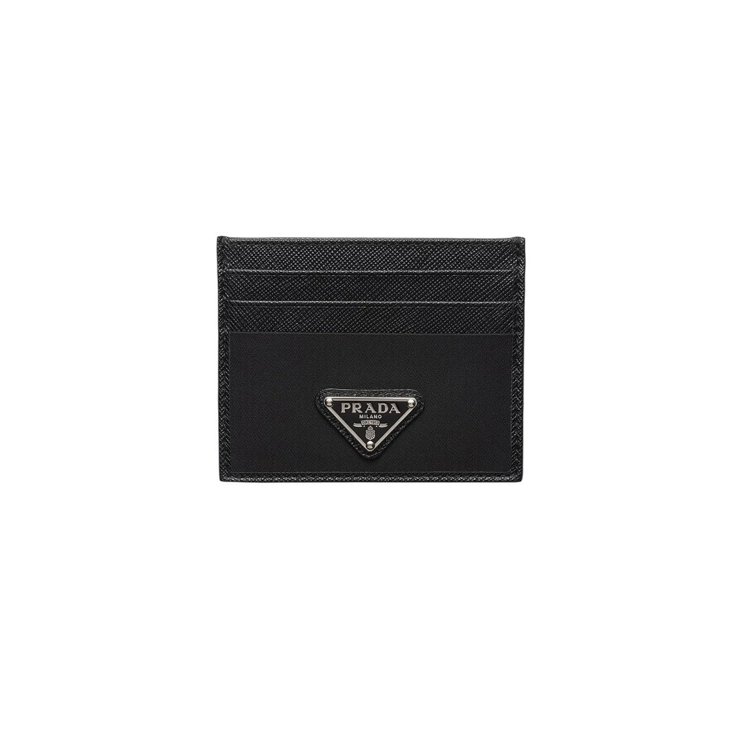 Prada Saffiano Leather Triangle Logo Accent Top Zip Accent Cardholder Black