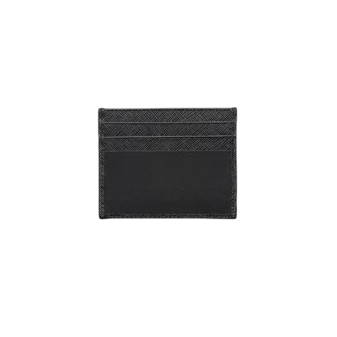 Prada Saffiano Leather Triangle Logo Accent Top Zip Accent Cardholder Black
