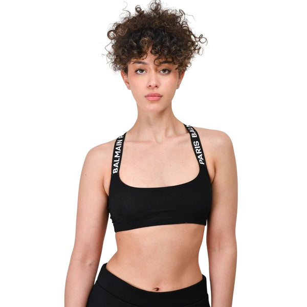 Balmain Logo Strap Cross Back Pullover Sports Bra