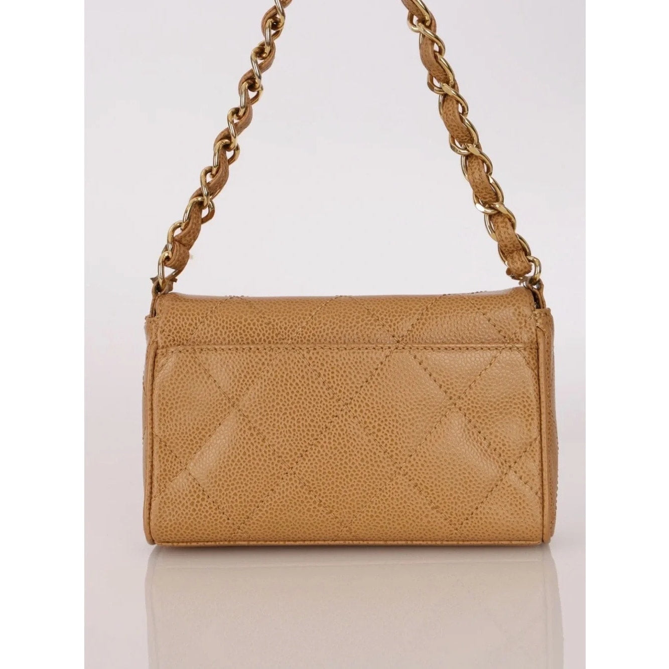Rare CHANEL Quilted Caviar Shoulder Bag in Tan with 24k Gold Hardware