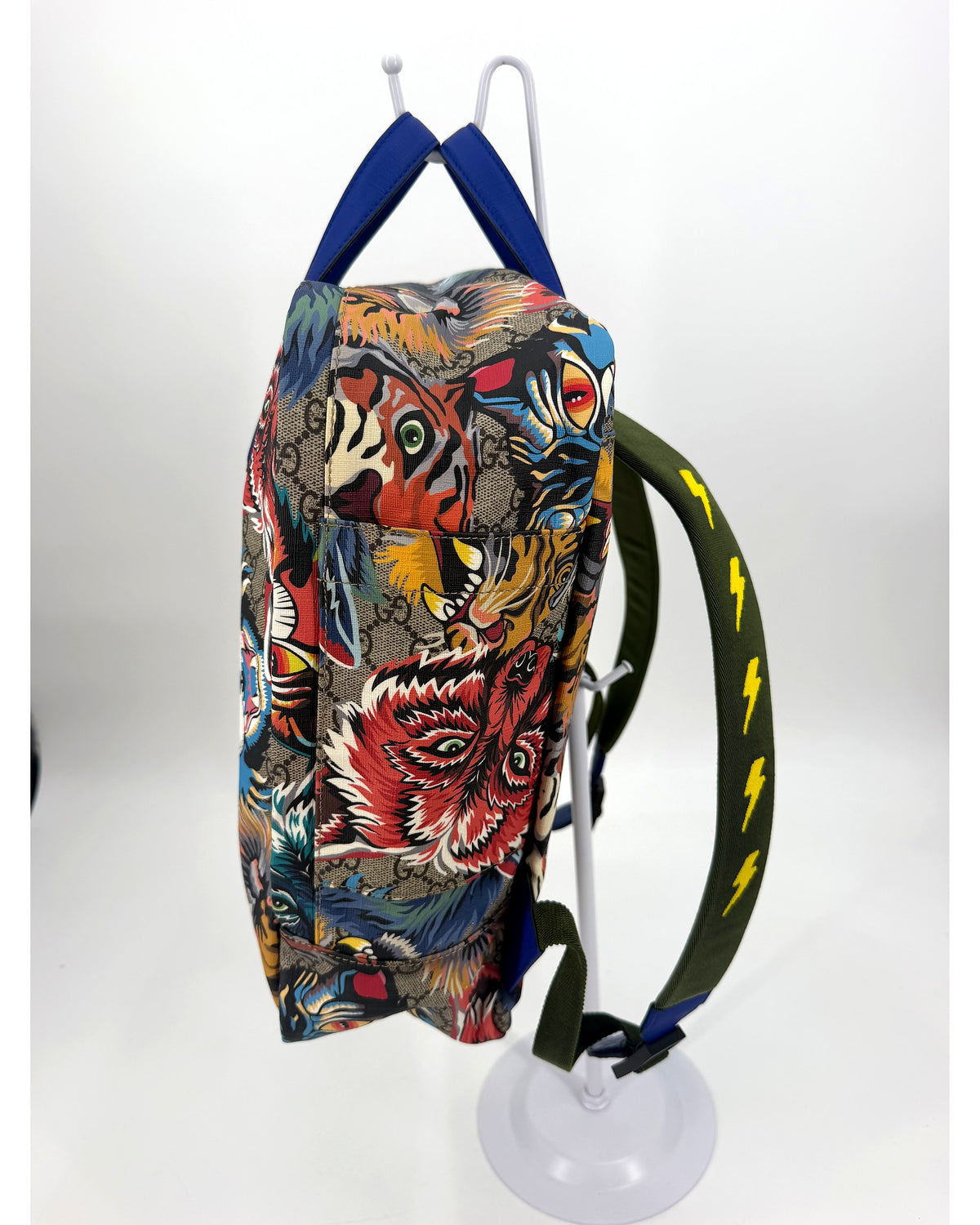Gucci GG Supreme Tiger Print Backpack Multicolor Blue Trim
