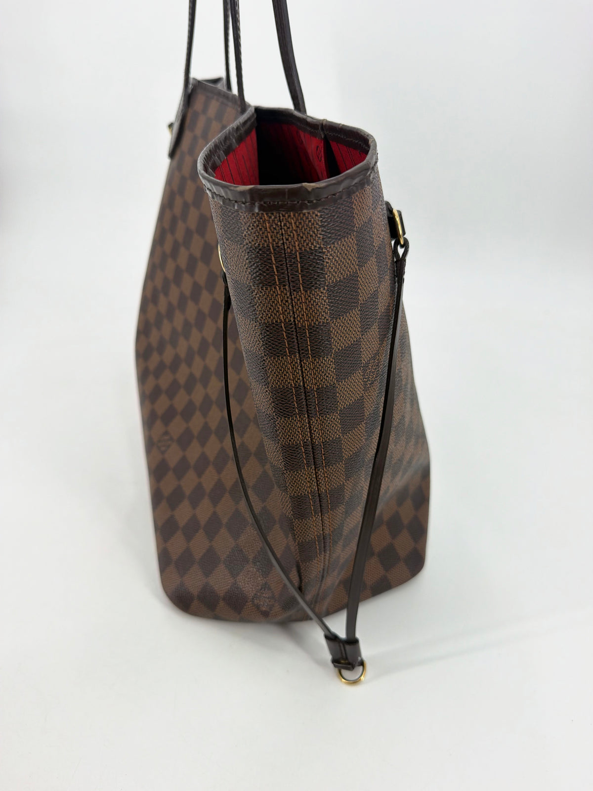 Louis Vuitton Damier Ebene Neverfull GM Tote Brown Red Interior