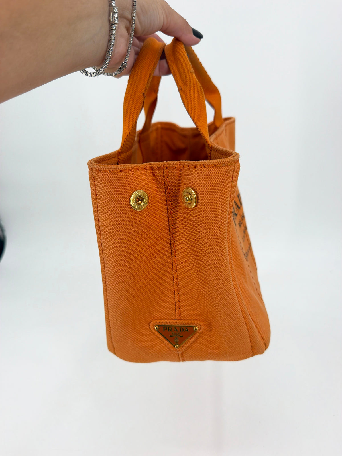 Prada Milano Canapa Mini Canvas Tote Bag Orange