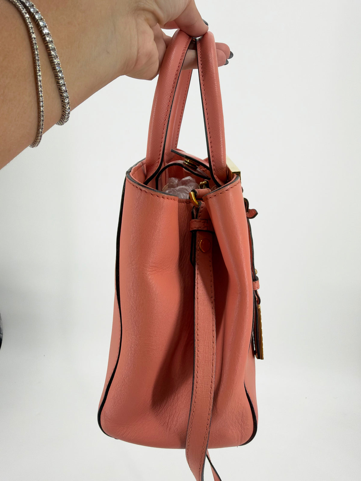 Fendi Petite 2Jours Pink Saffiano Leather Tote Crossbody Strap
