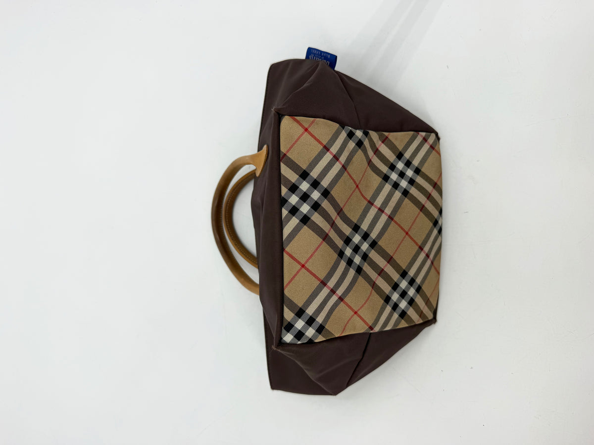 Burberry Blue Label Mini Nylon Tote Brown Tan Leather Handles