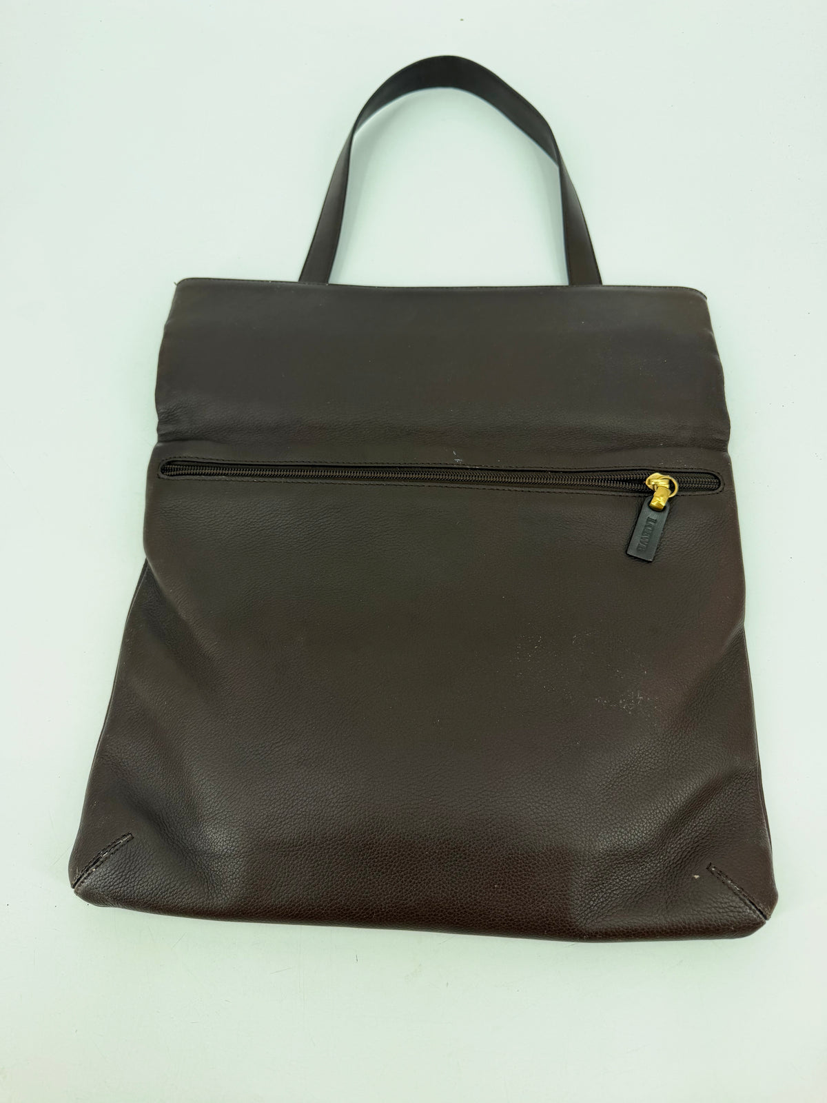 Loewe Vintage Dark Brown Leather Fold-Over Shoulder Bag Gold Plaque
