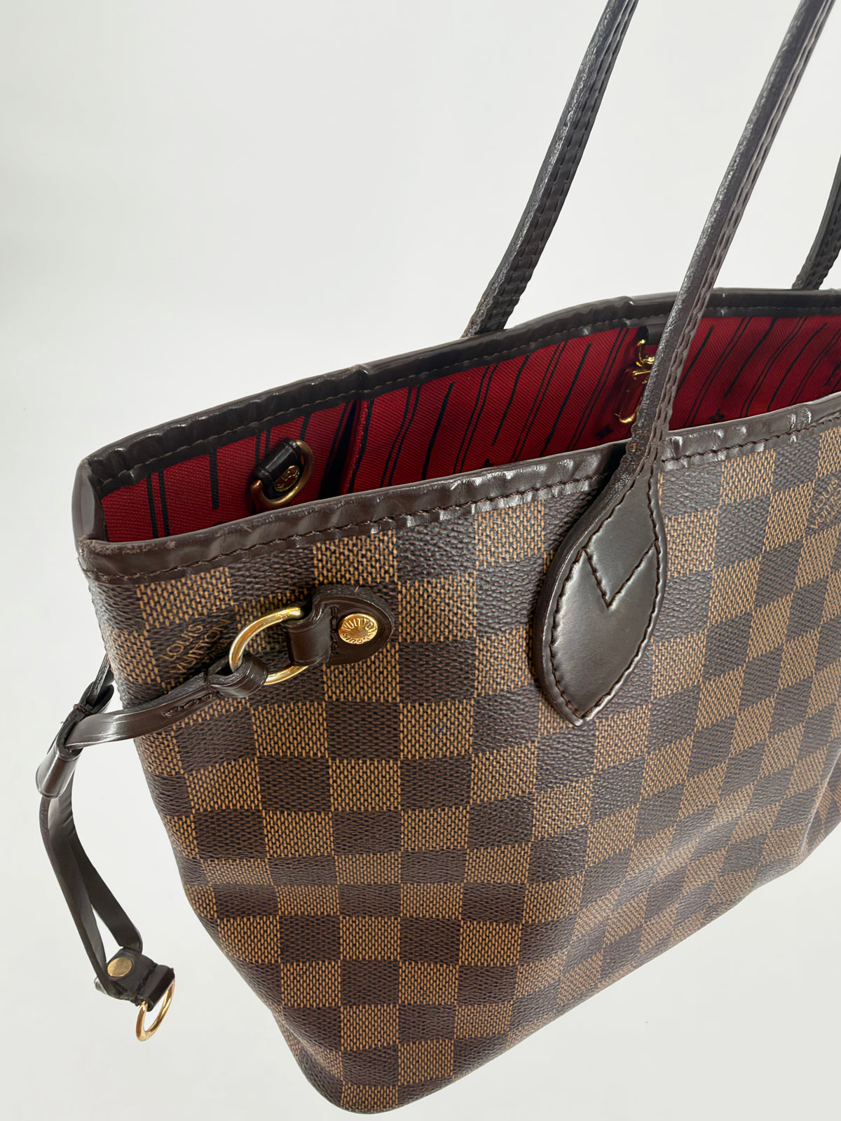 Louis Vuitton Damier Ebene Neverfull PM Tote Red Interior