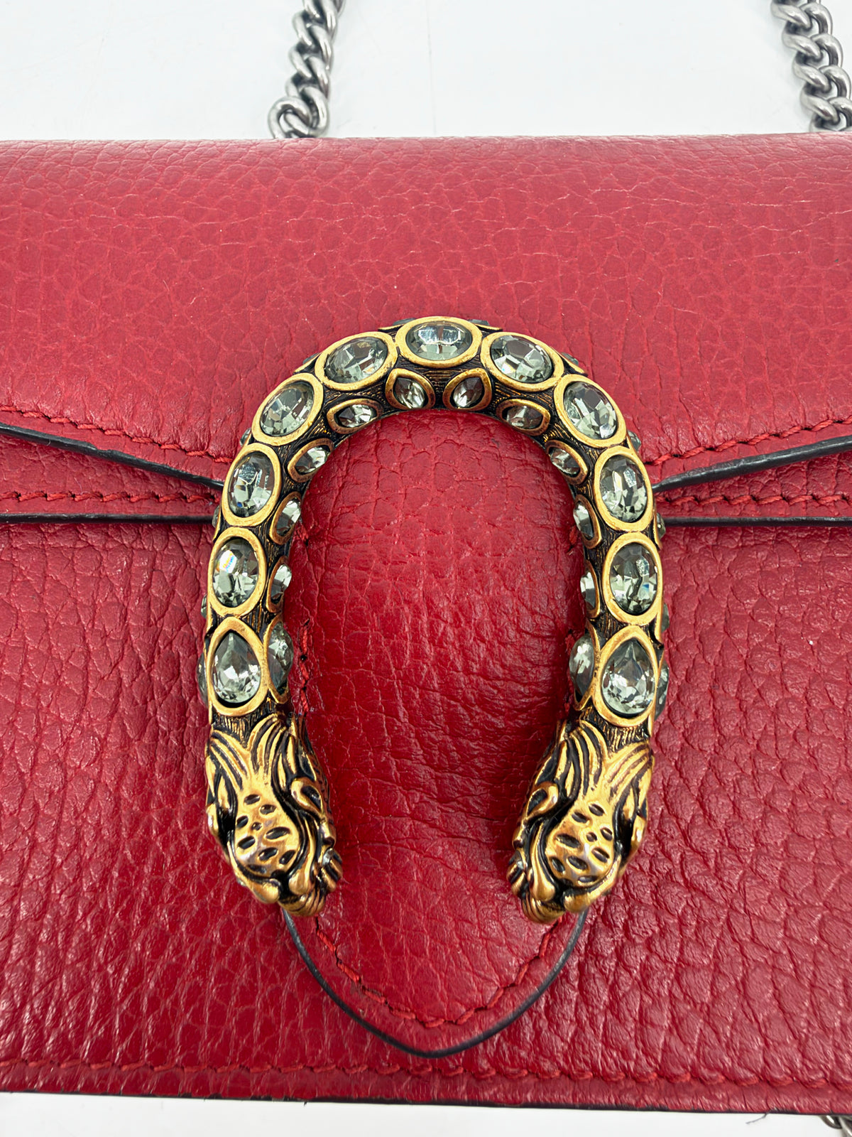 Gucci Dionysus Super Mini Red Leather Bag Crystal Tiger Head