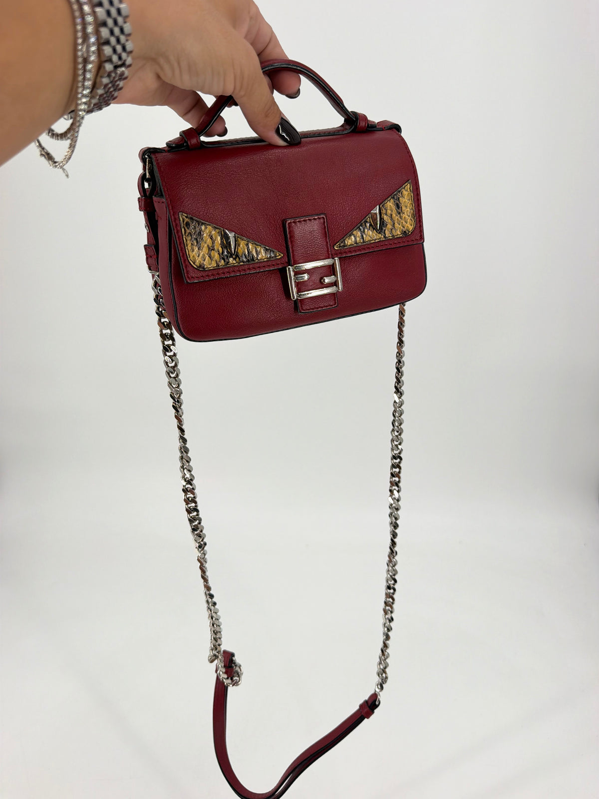 Fendi Monster Bag Bugs Eyes Red Leather Micro Baguette