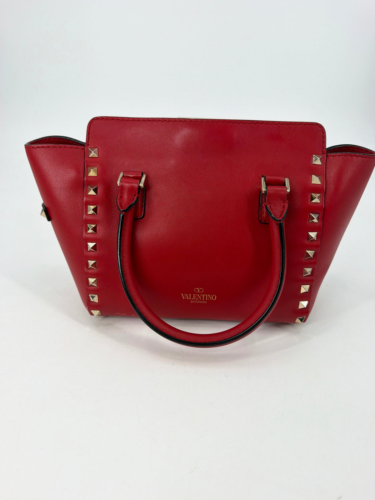 Valentino Garavani Rockstud Red Leather Double Handle Tote