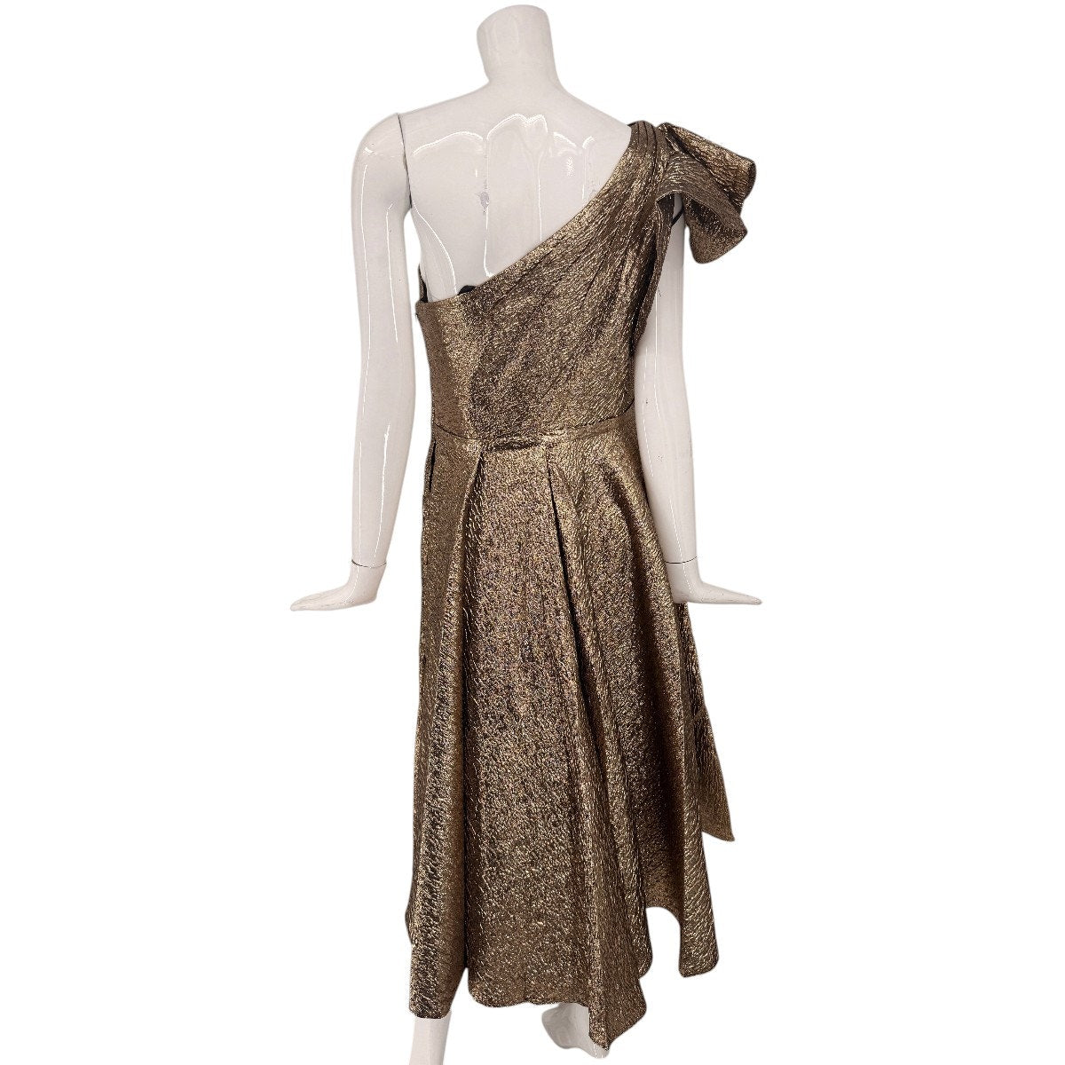 Mac Duggal Metallic One Shoulder Bow Maxi Dress
