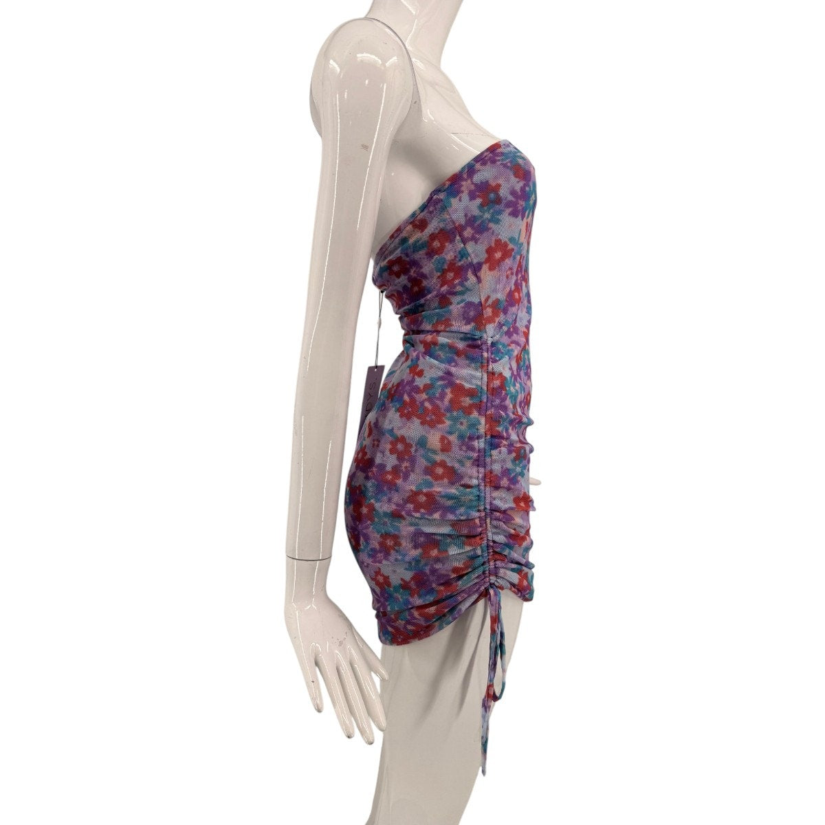 SNDYS Mesh Floral Print Naomi Strapless Mini Dress