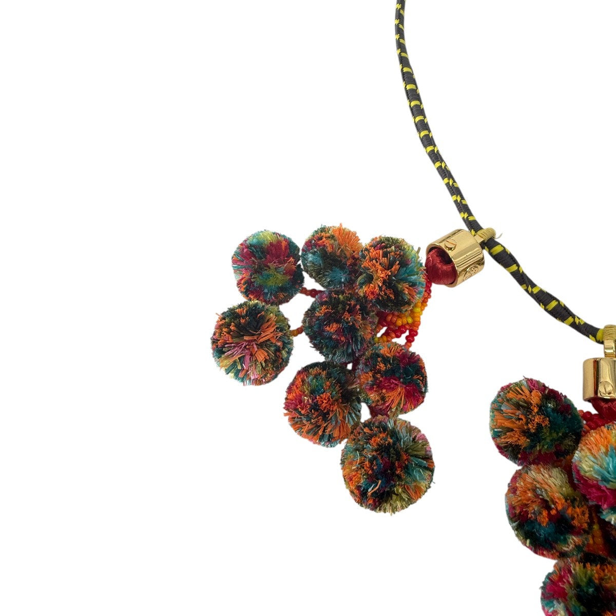 Tory Burch Multicolor Pom Pom Collar Statement Necklace Gold Ton