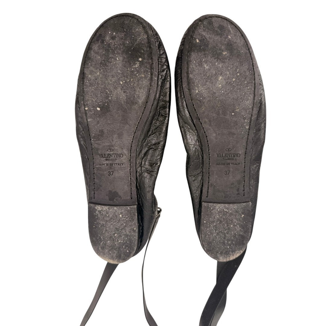 Valentino Garavani Black Chain Wrap Leather Ballet Flats