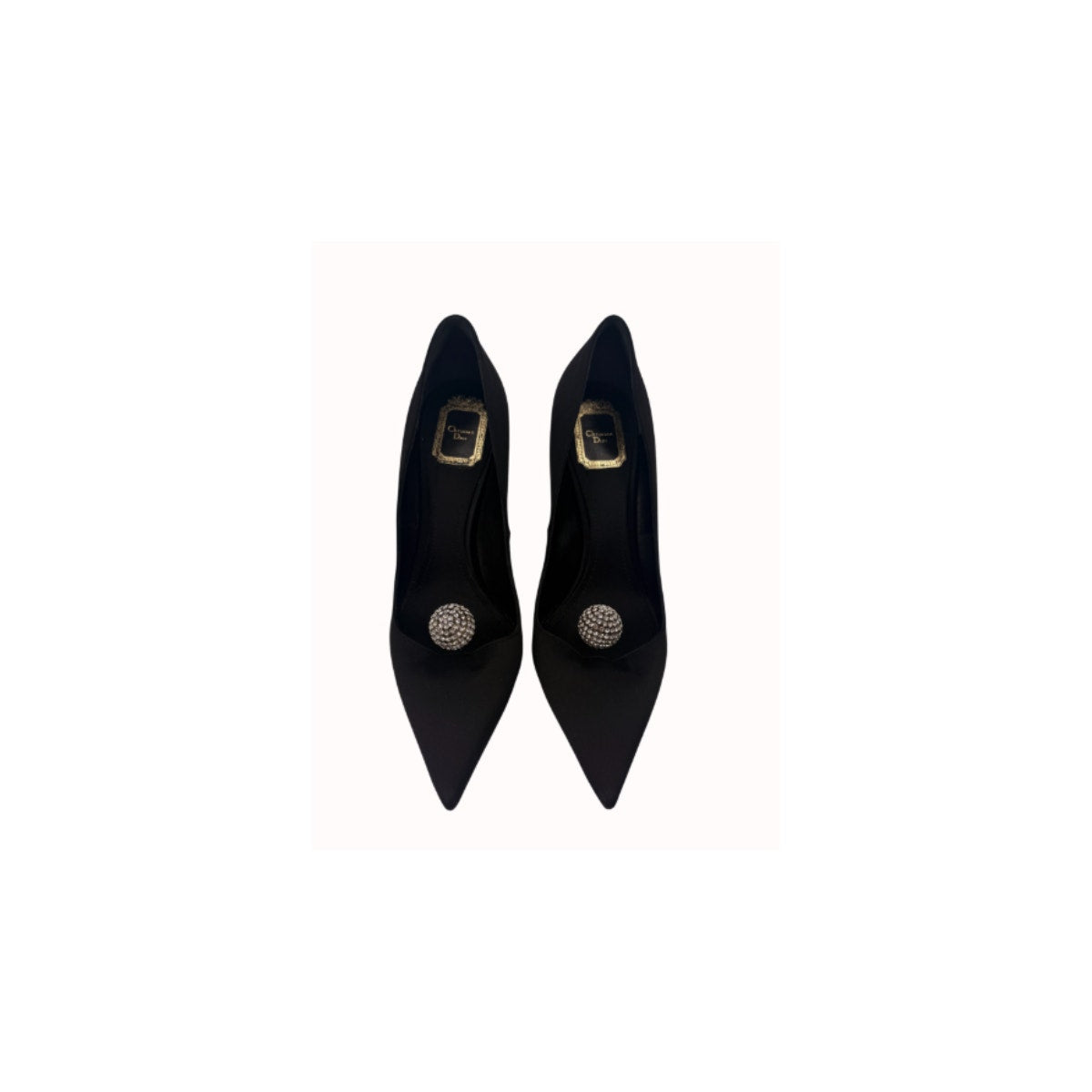 Christian Dior Black Satin Disco Ball Pointed Toe Pumps Italy