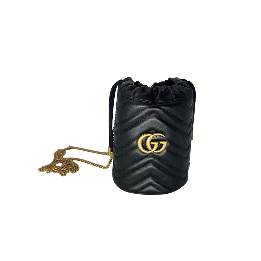 Gucci Leather Quilted GG Marmont Mini Bucket Bag