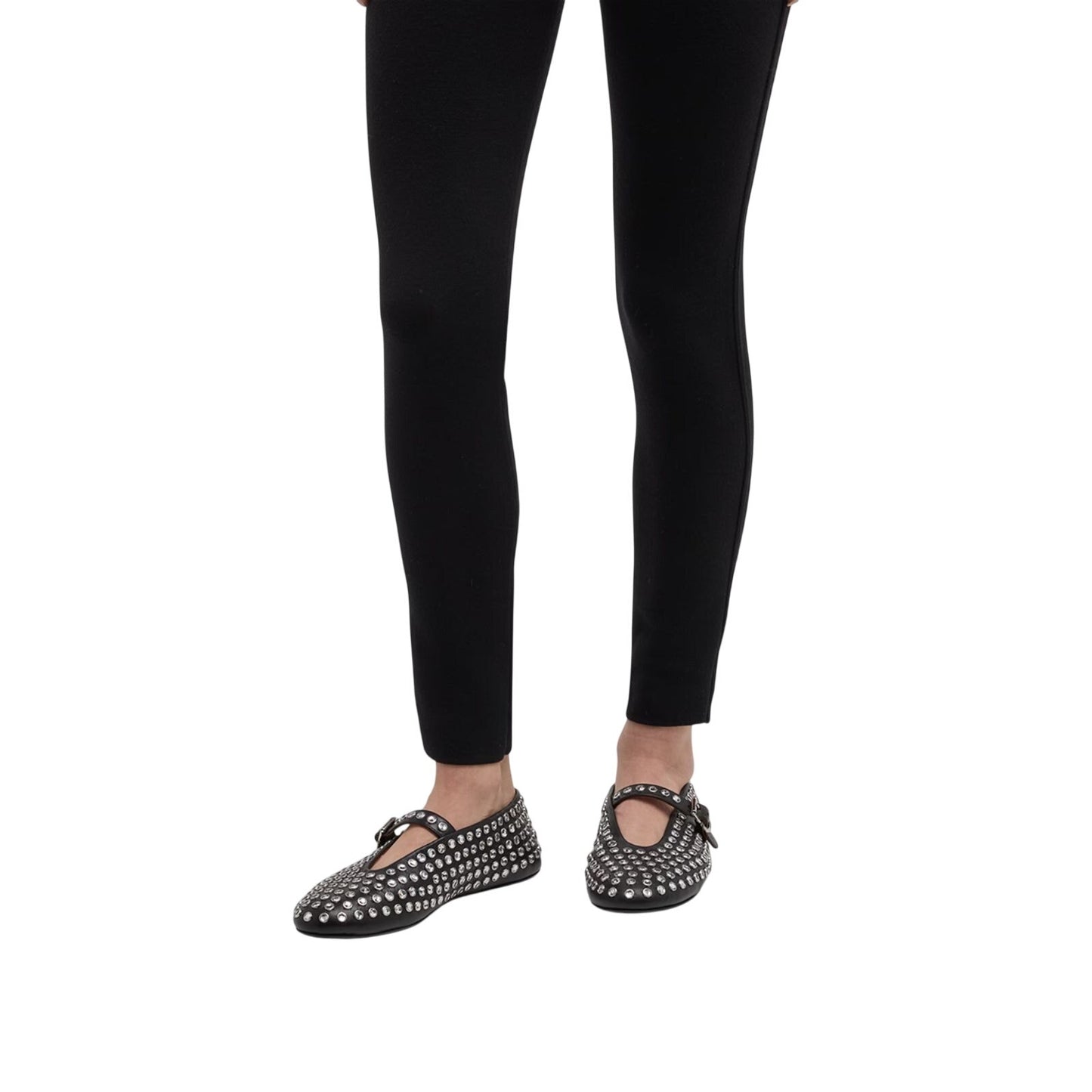 ALAÏA Black Leather Crystal Embellished Mary Jane Ballet Flats