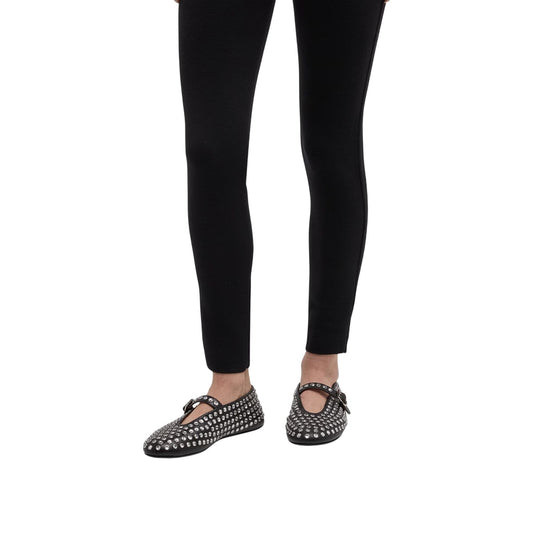 ALAÏA Black Leather Crystal Embellished Mary Jane Ballet Flats