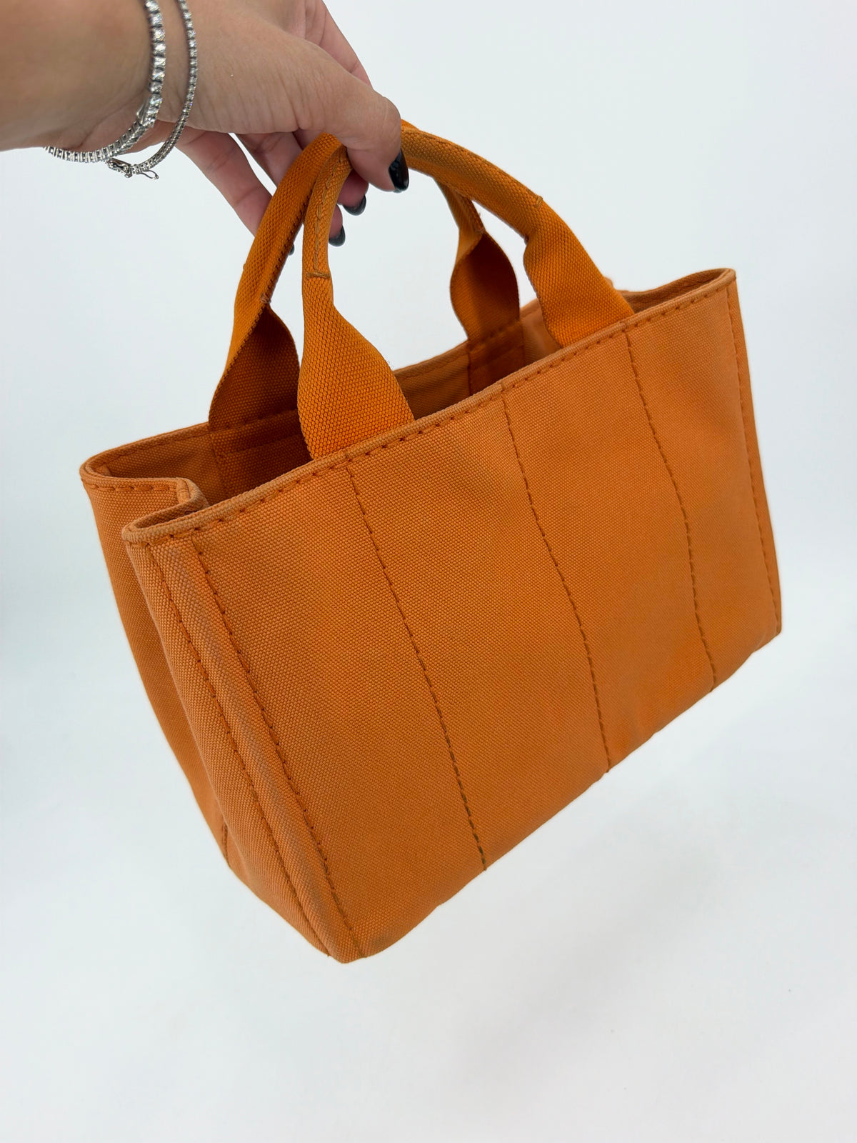 Prada Milano Canapa Mini Canvas Tote Bag Orange