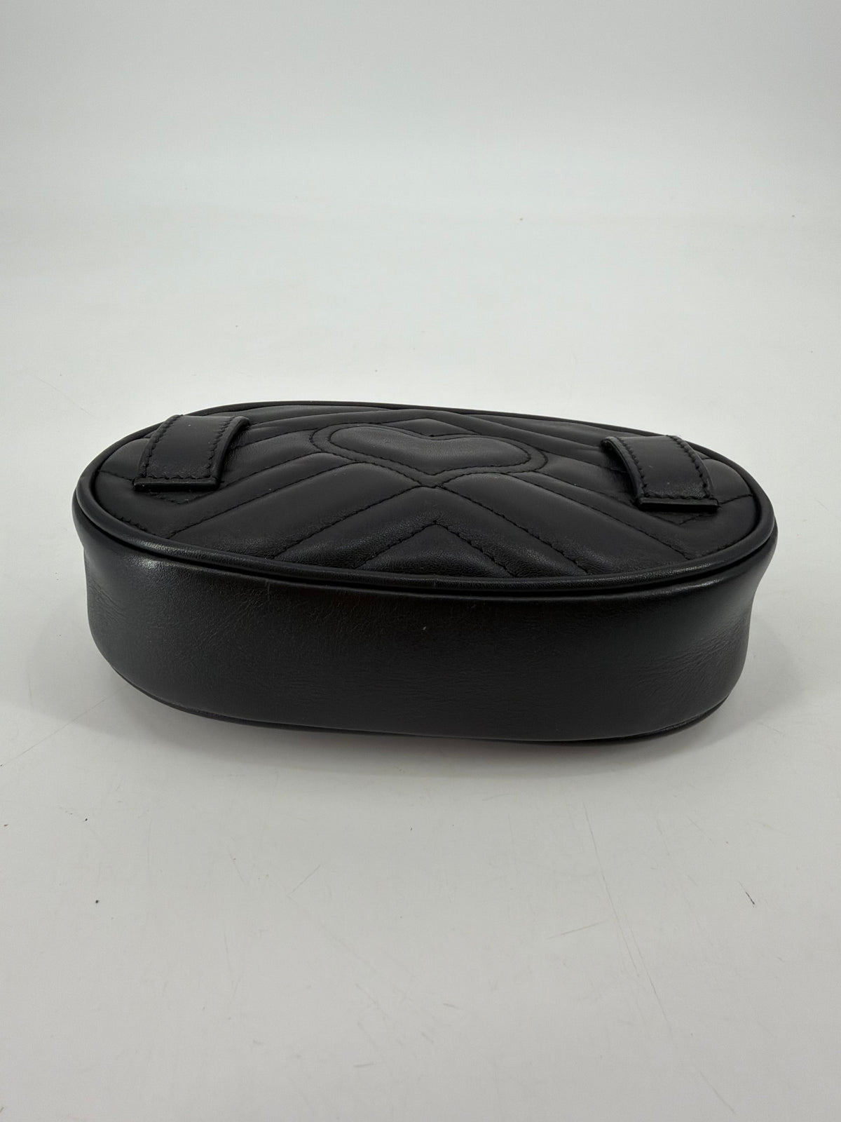 Gucci GG Marmont Matelasse Black Leather Belt Bag Gold GG