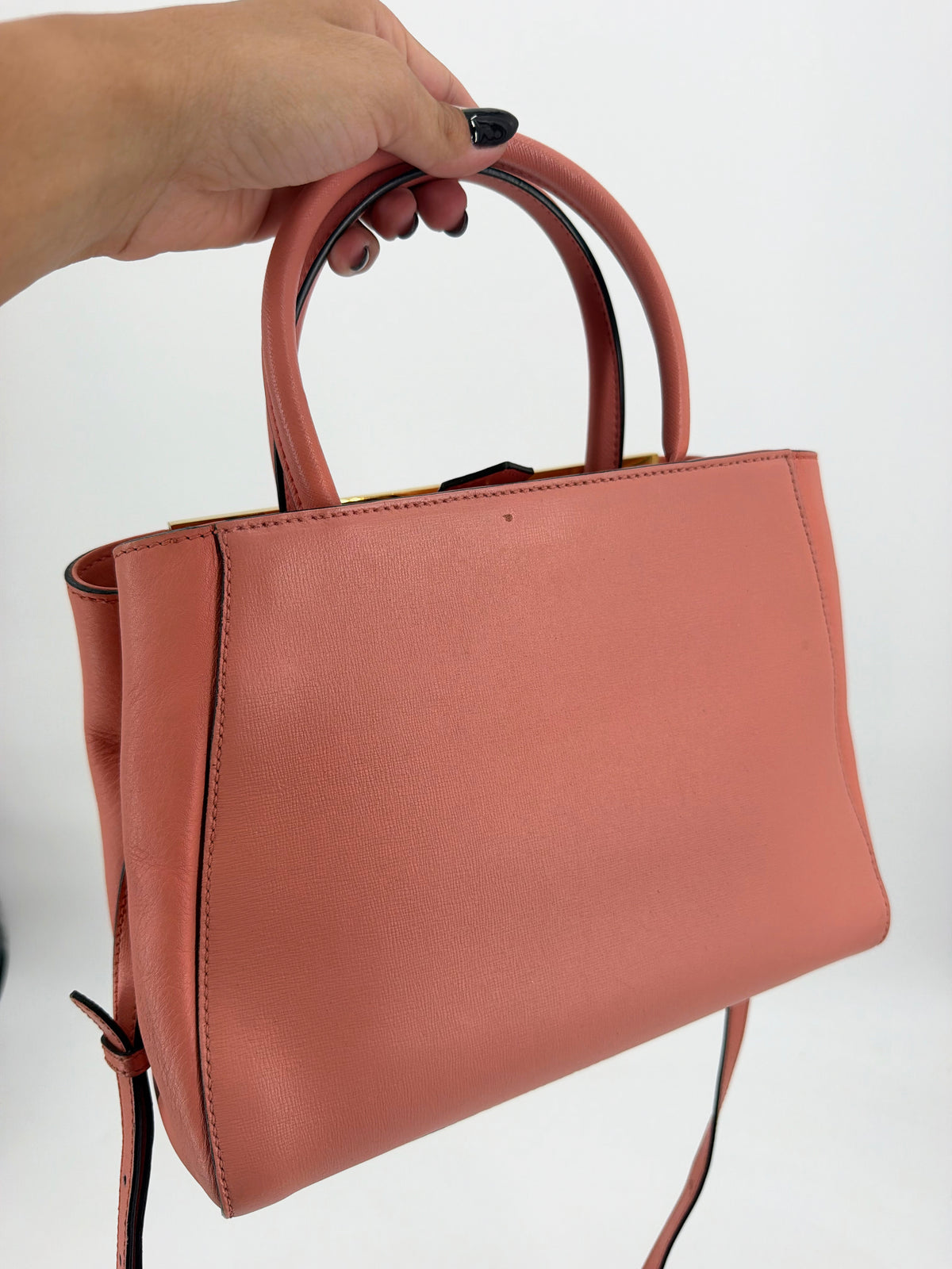 Fendi Petite 2Jours Pink Saffiano Leather Tote Crossbody Strap