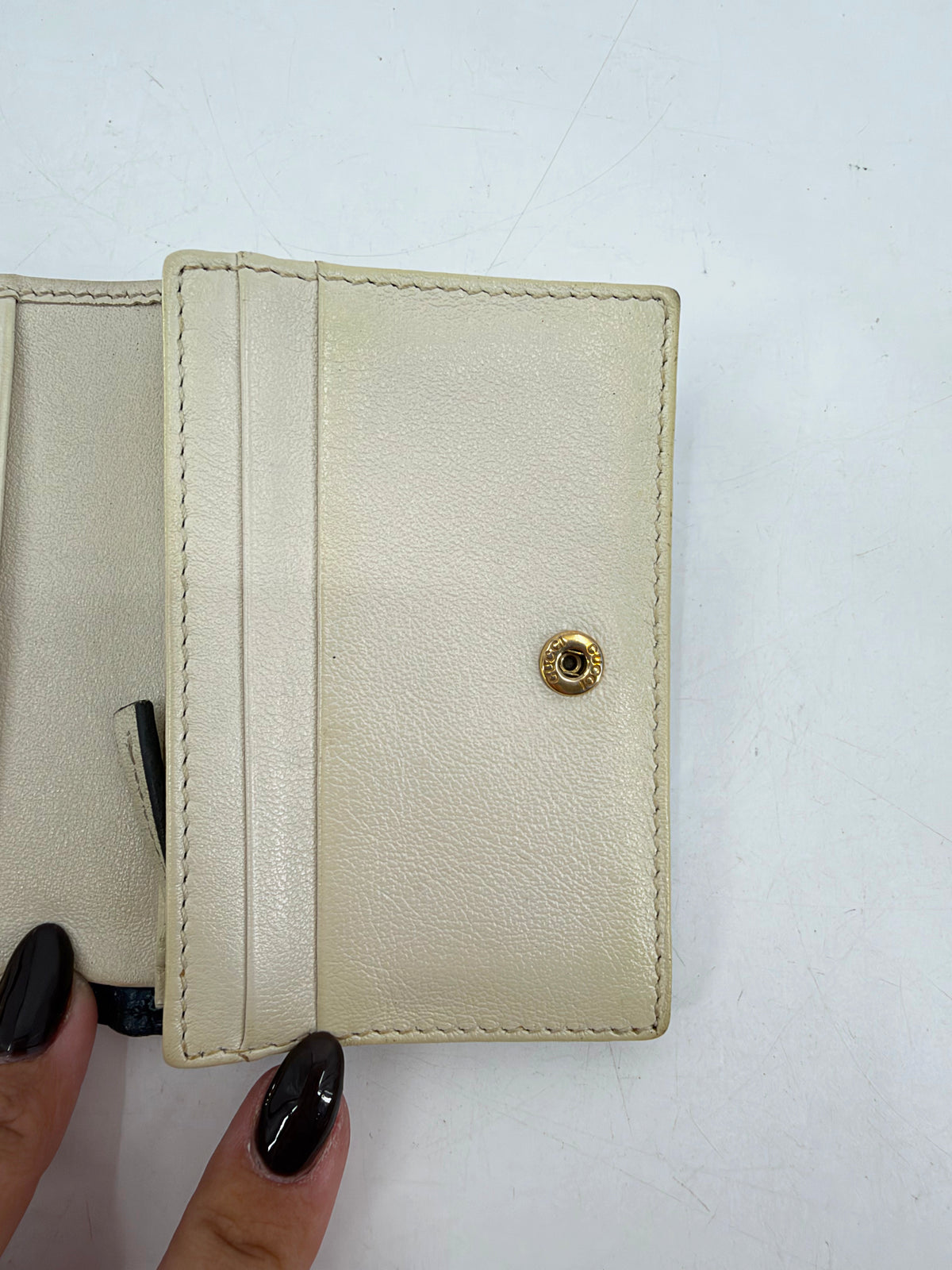 Gucci GG Marmont Torchon White Leather Card Case Mini Wallet