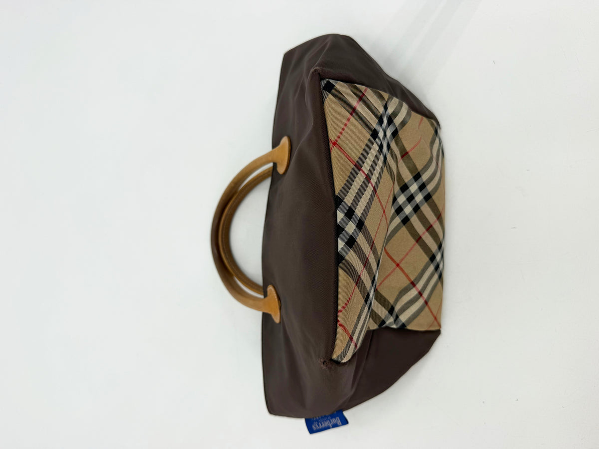 Burberry Blue Label Mini Nylon Tote Brown Tan Leather Handles