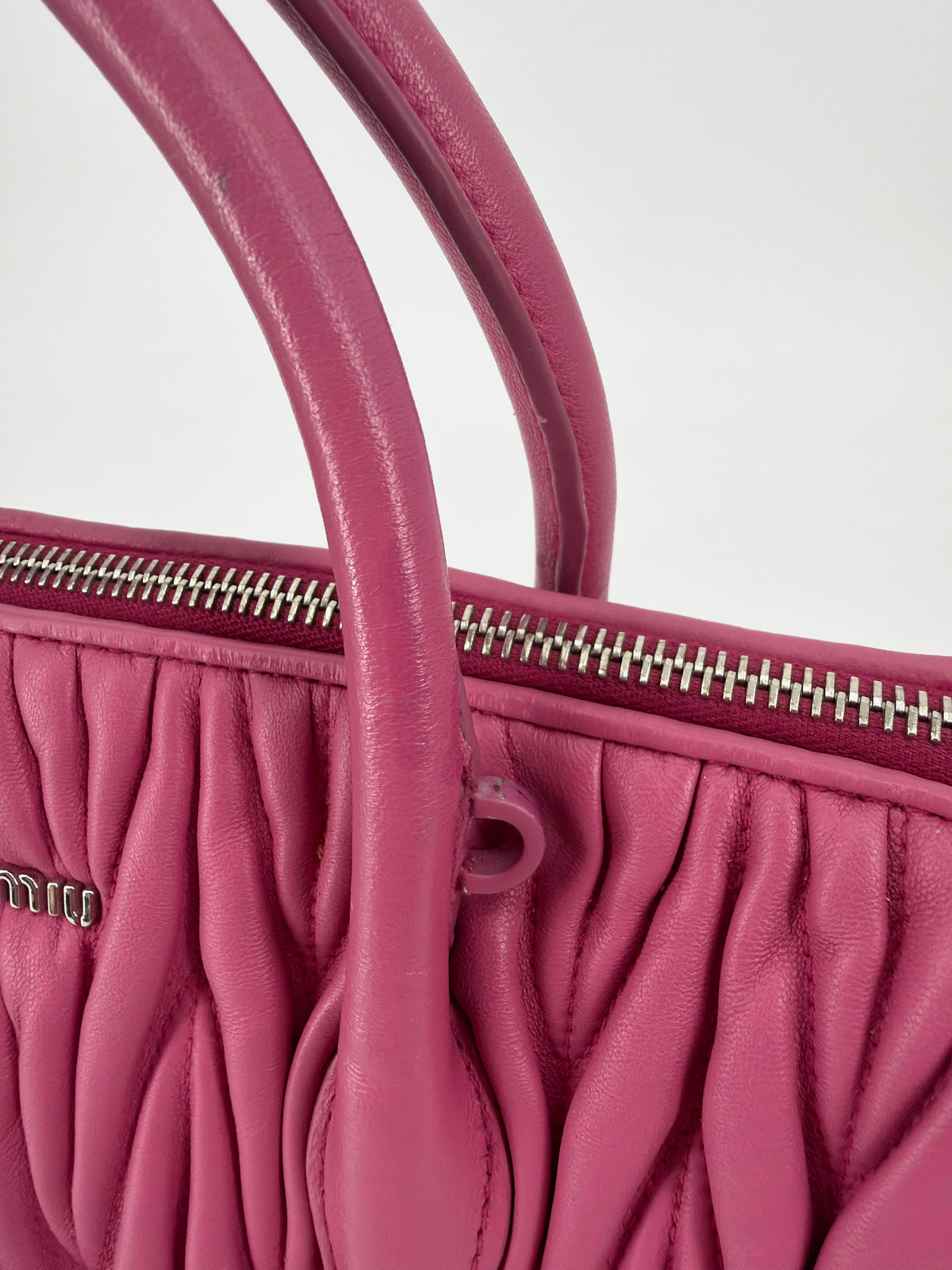 Miu Miu Matelasse Pink Leather Double Handle Tote Bag