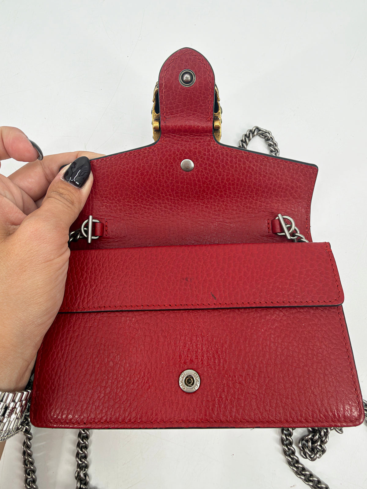Gucci Dionysus Super Mini Red Leather Bag Crystal Tiger Head