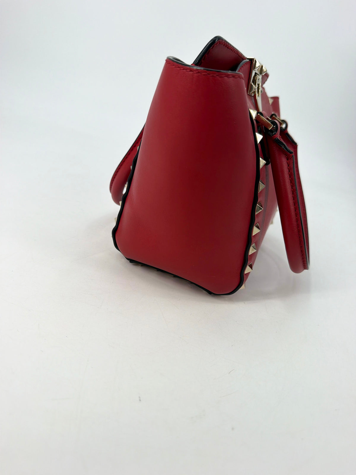Valentino Garavani Rockstud Red Leather Double Handle Tote