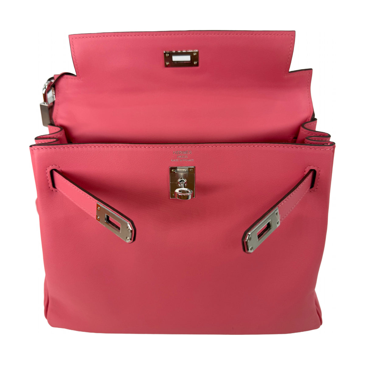 Hermès Kelly 25 Retourné Rose Azalée Swift Palladium Hardware 2024 Full Set