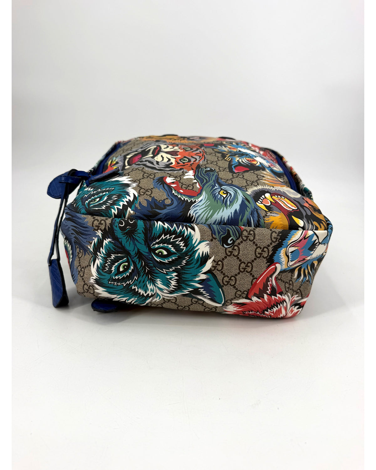 Gucci GG Supreme Tiger Print Backpack Multicolor Blue Trim