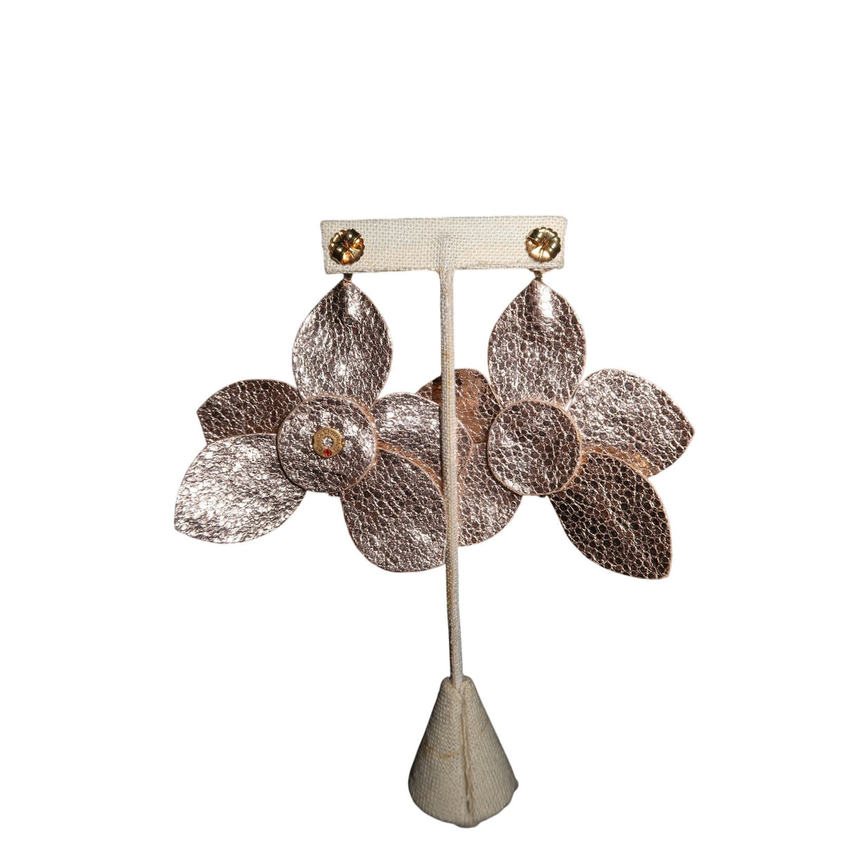Deepa Gurnani Flower Beaded Dangle Earrings Ivory Gold Bronze Statement