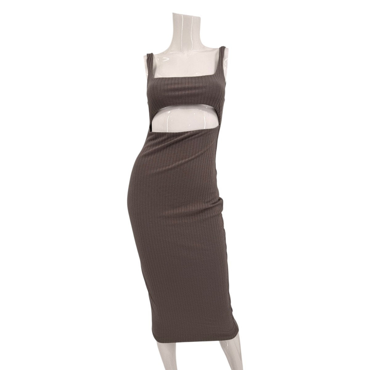 Hours Ribbed Knit Dahlia Cut Out Sleeveless Midi Dress