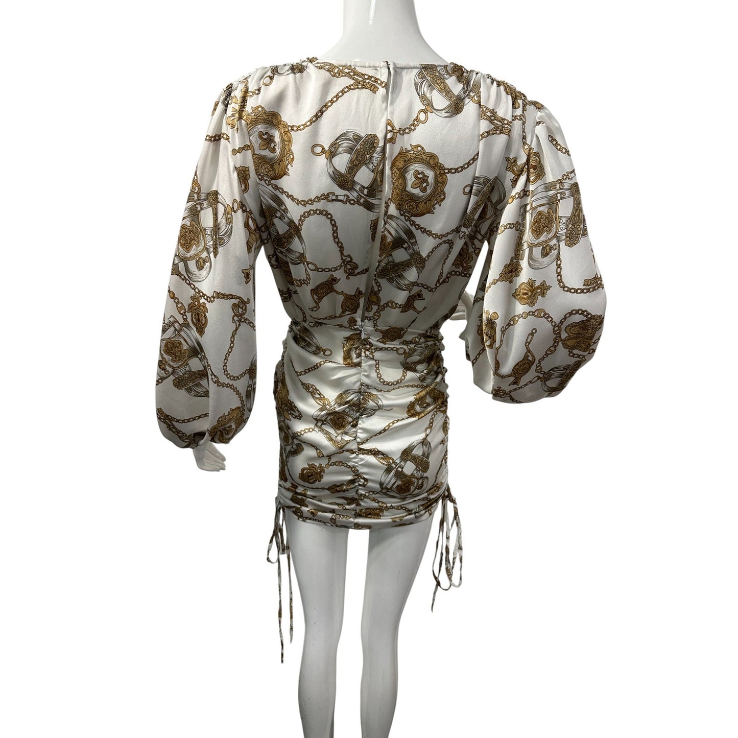 Bronx and Banco Chain Print V-Neck Puff Sleeve Mini Dress Women's