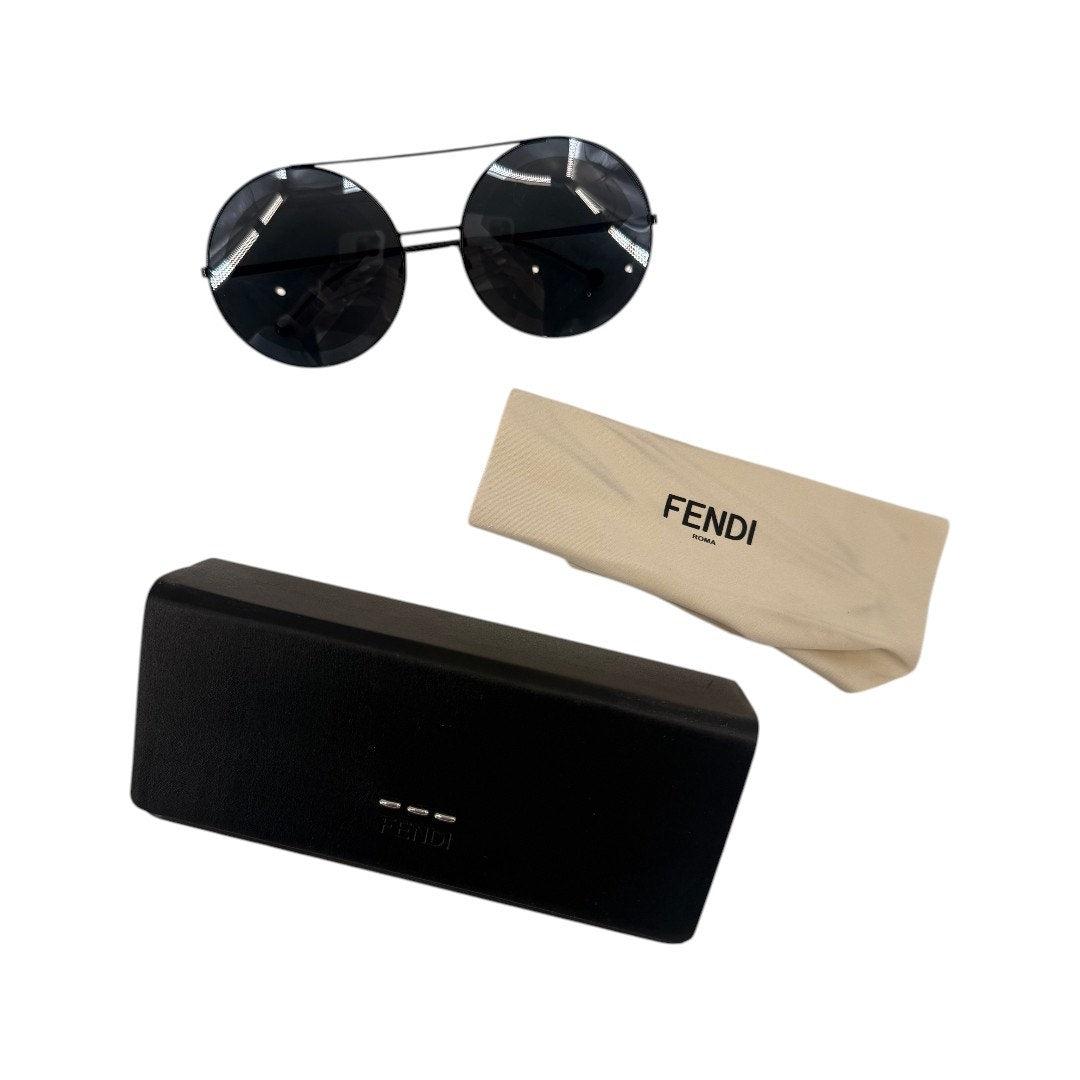 Fendi Round Logo Black Metal Designer FF 0285/S Sunglasses Gray Lenses Women's