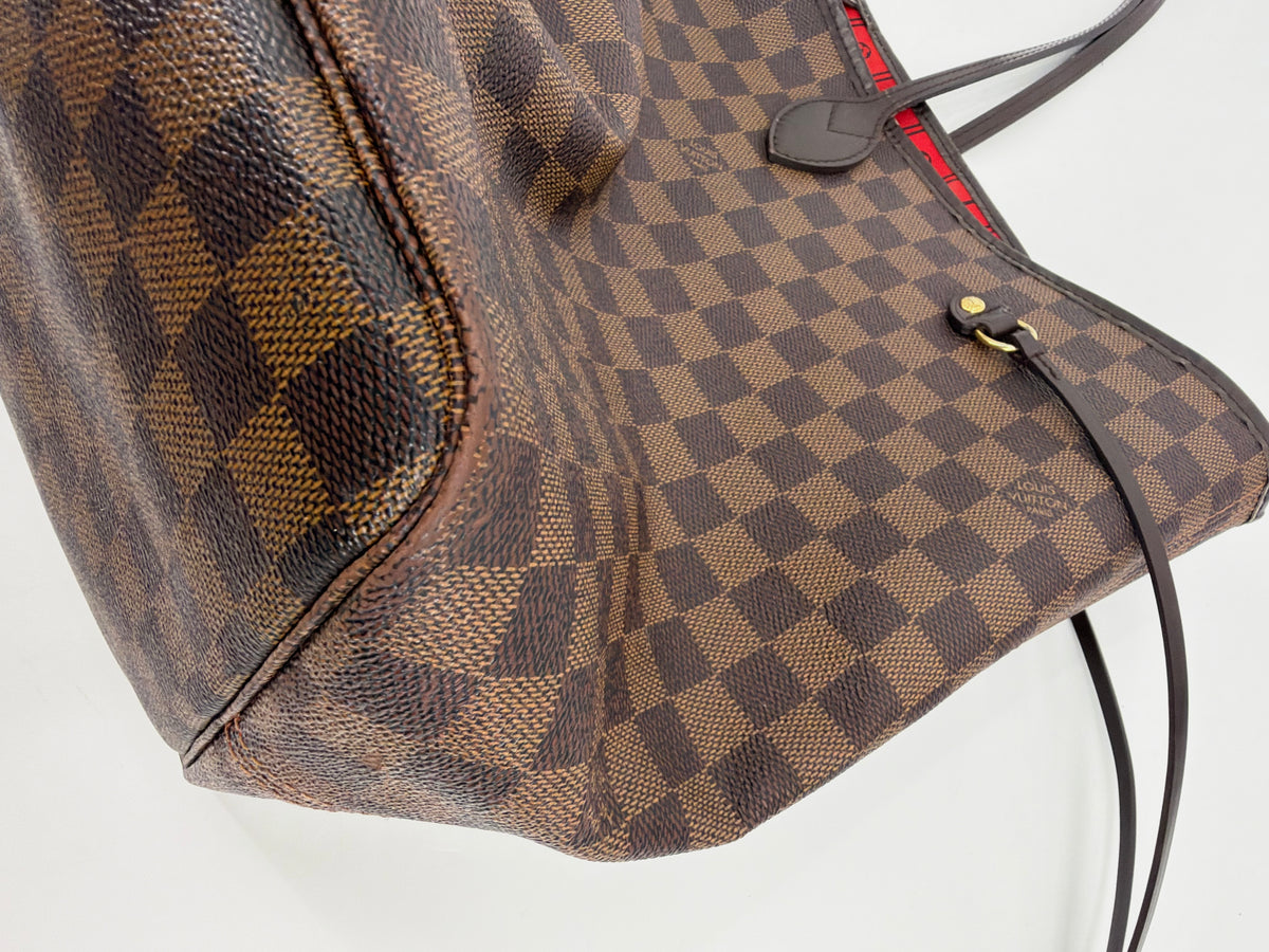 Louis Vuitton Damier Ebene Neverfull GM Tote Brown Red Interior