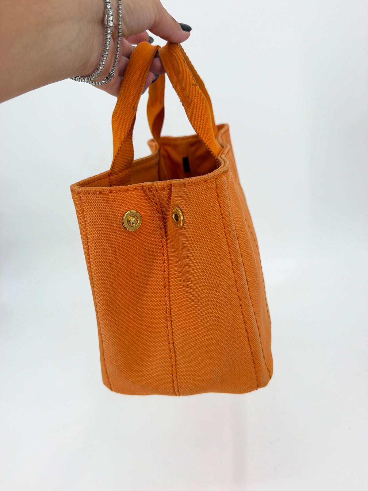 Prada Milano Canapa Mini Canvas Tote Bag Orange