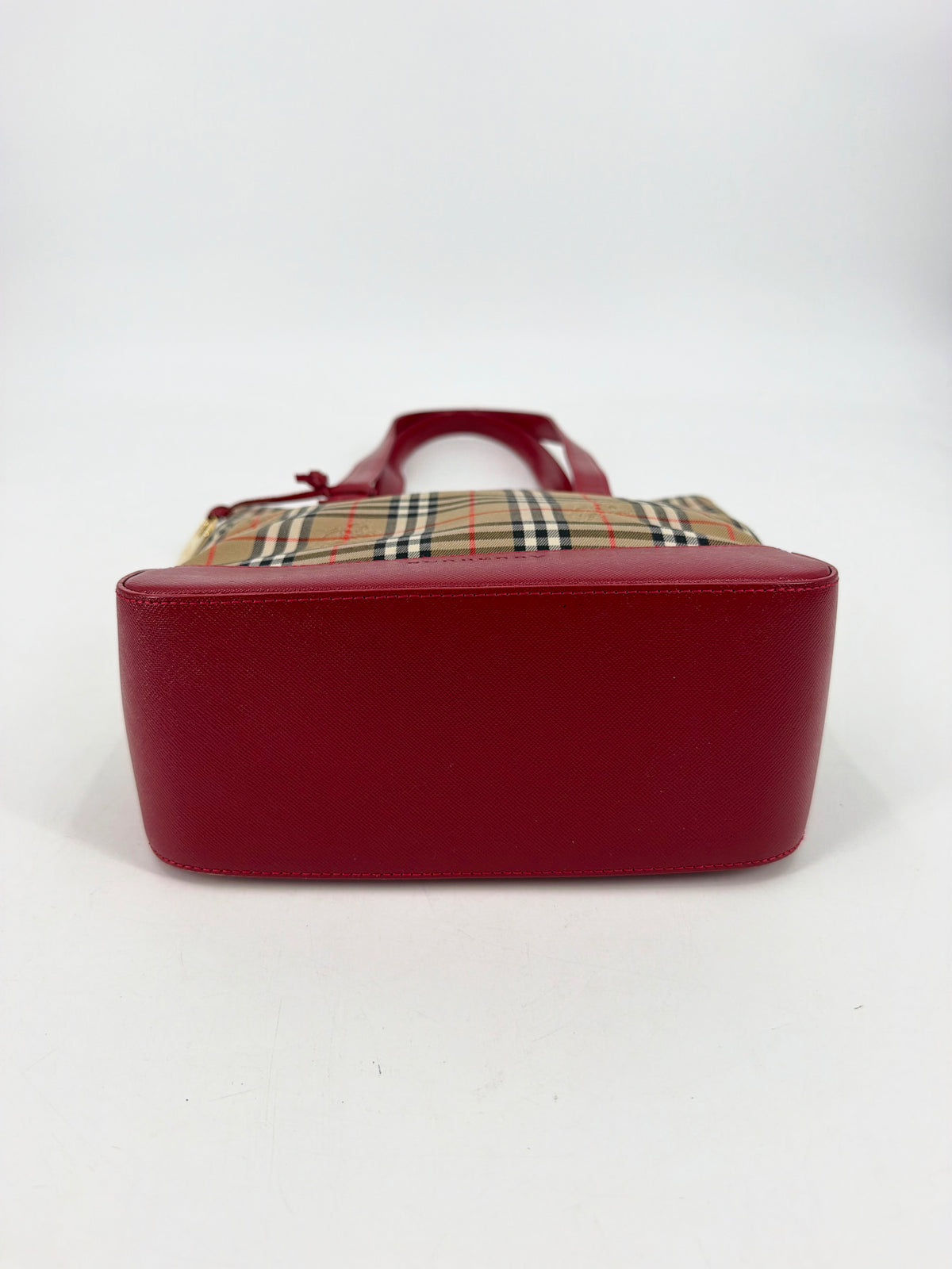 Burberry Nova Check Canvas Red Leather Tote Bag