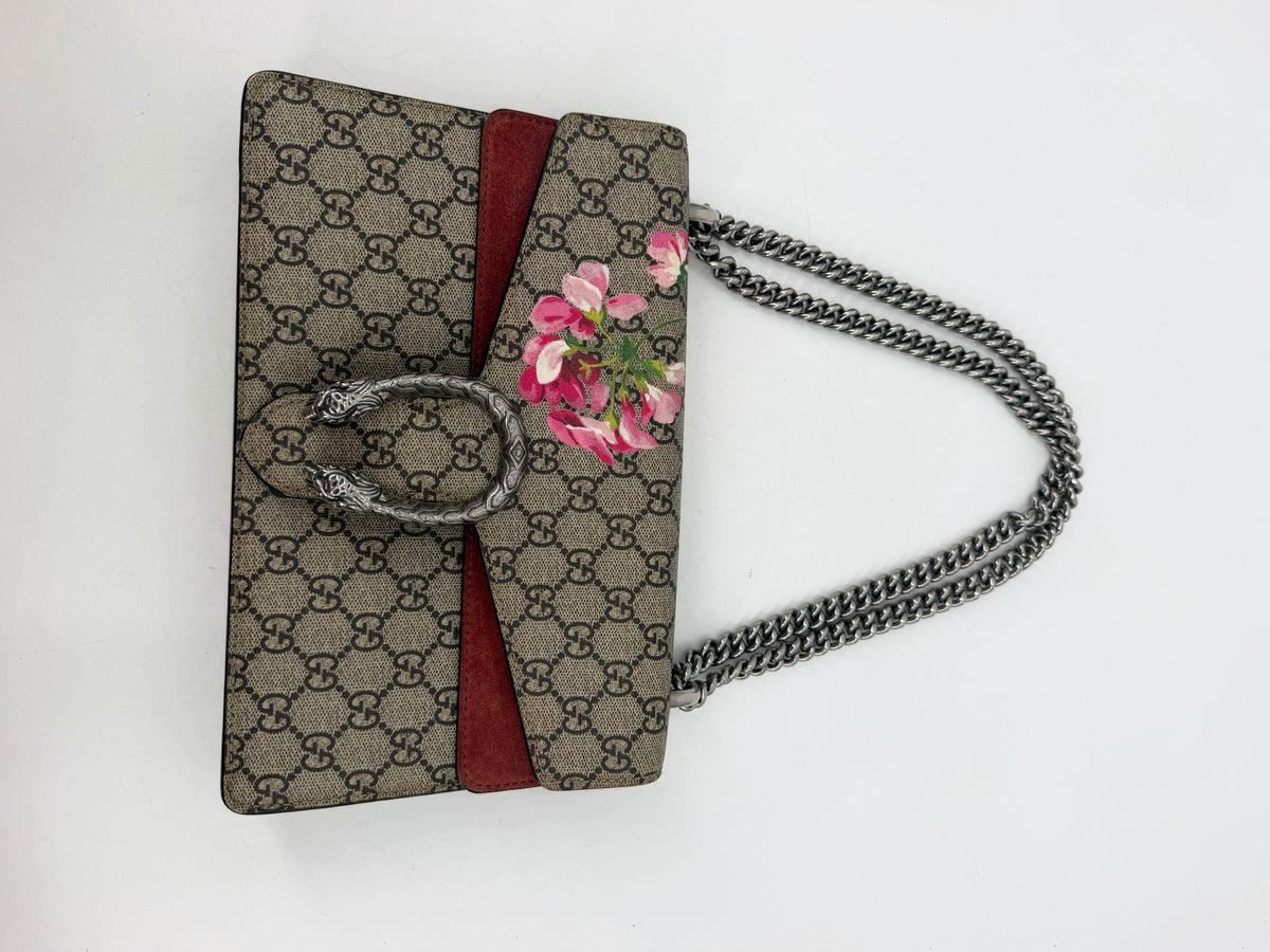 Gucci Dionysus GG Supreme Blooms Floral Shoulder Bag Red Suede