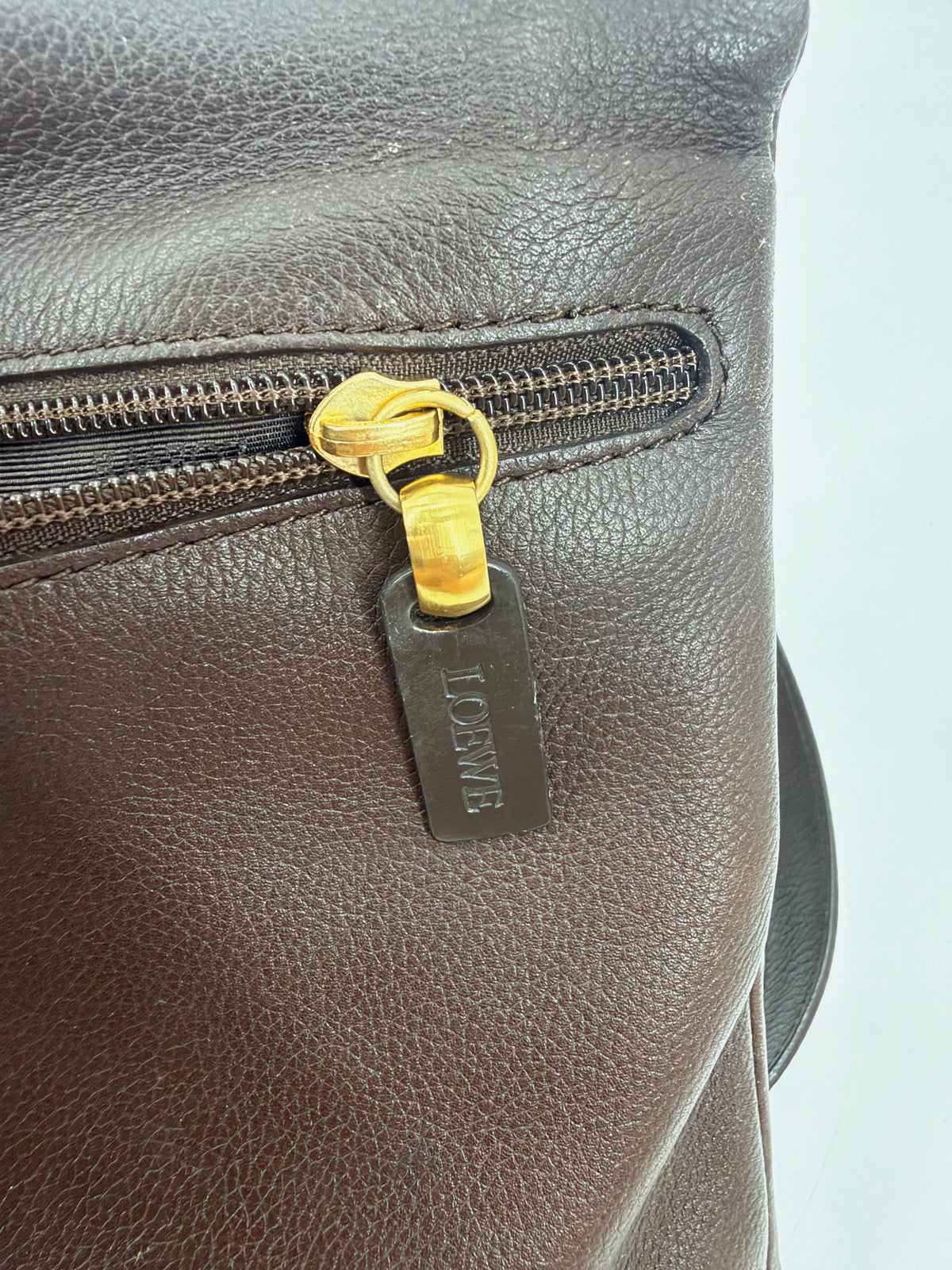 Loewe Vintage Dark Brown Leather Fold-Over Shoulder Bag Gold Plaque