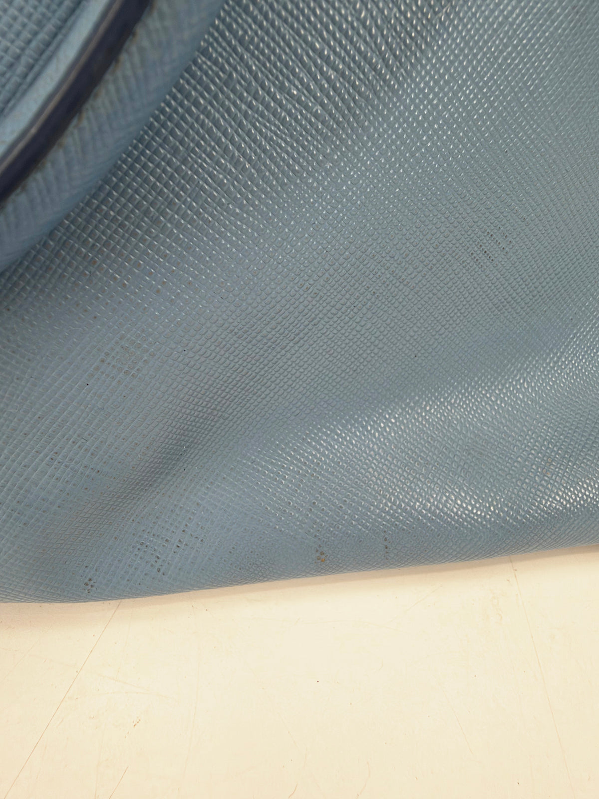 Prada Galleria Saffiano Lux Medium Double Zip Tote Periwinkle Blue Gold Hardware