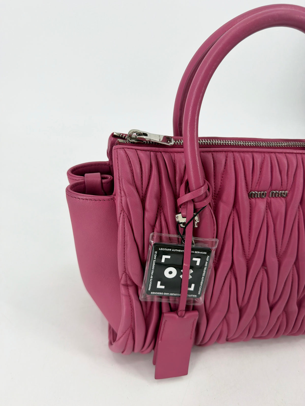 Miu Miu Matelasse Pink Leather Double Handle Tote Bag