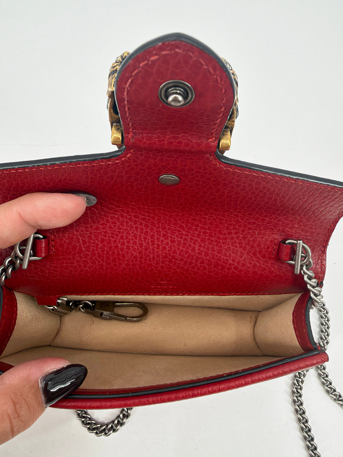 Gucci Dionysus Super Mini Red Leather Bag Crystal Tiger Head