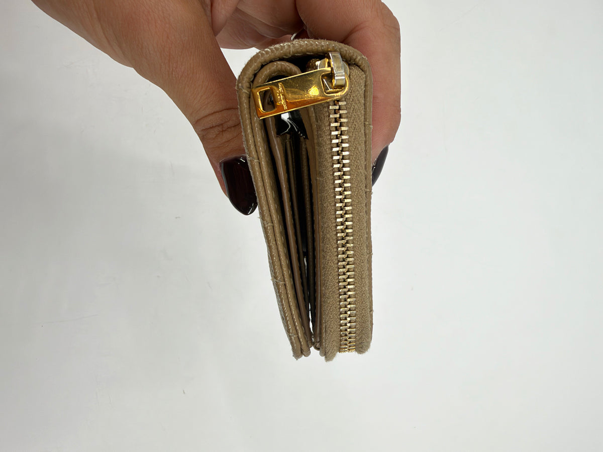 Saint Laurent YSL Monogram Grain de Poudre Compact Wallet Tan Gold Hardware