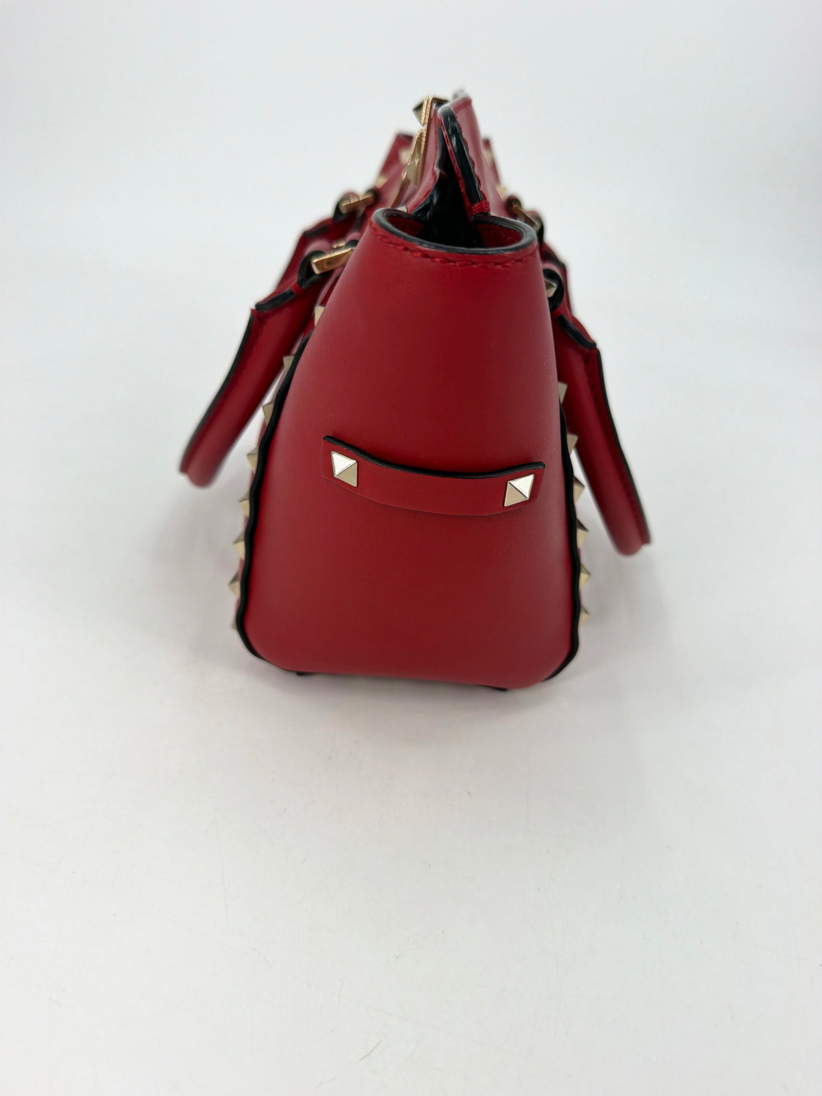 Valentino Garavani Rockstud Red Leather Double Handle Tote