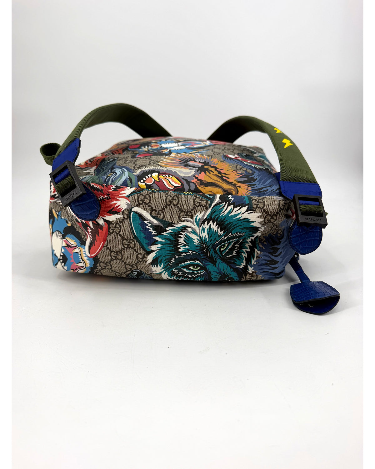 Gucci GG Supreme Tiger Print Backpack Multicolor Blue Trim
