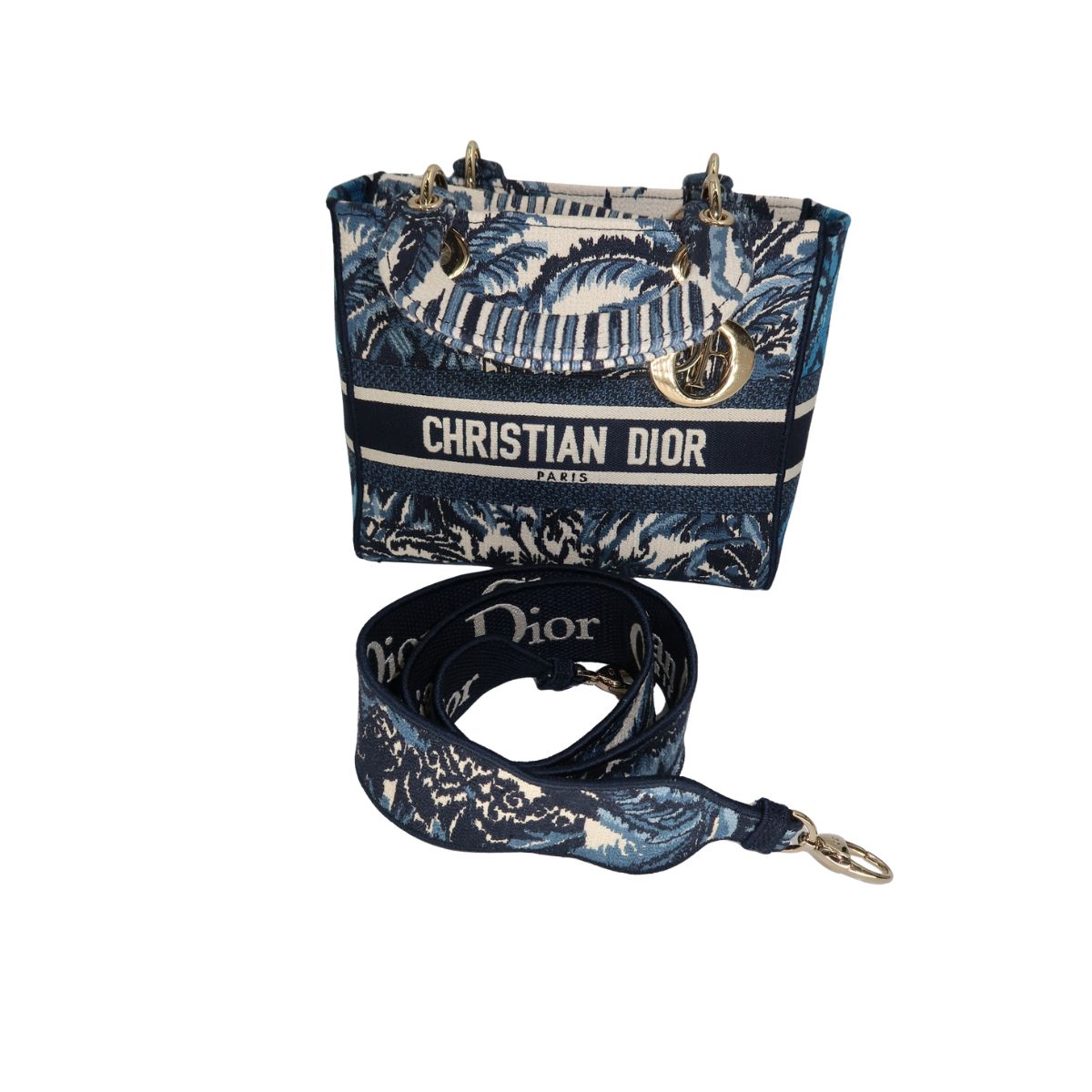 Christian Dior Canvas Embroidered Lady D-Lite Palm Tree Toile De Jouy Bag