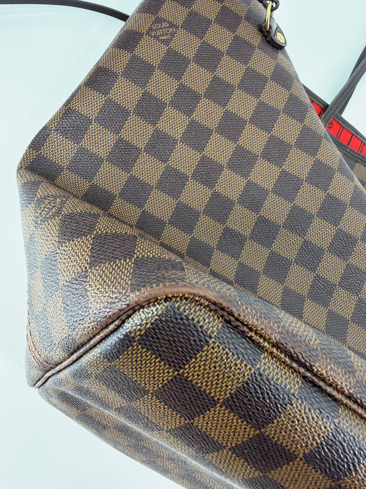 Louis Vuitton Damier Ebene Neverfull GM Tote Brown Red Interior