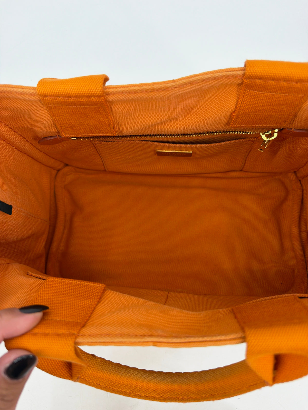 Prada Milano Canapa Mini Canvas Tote Bag Orange